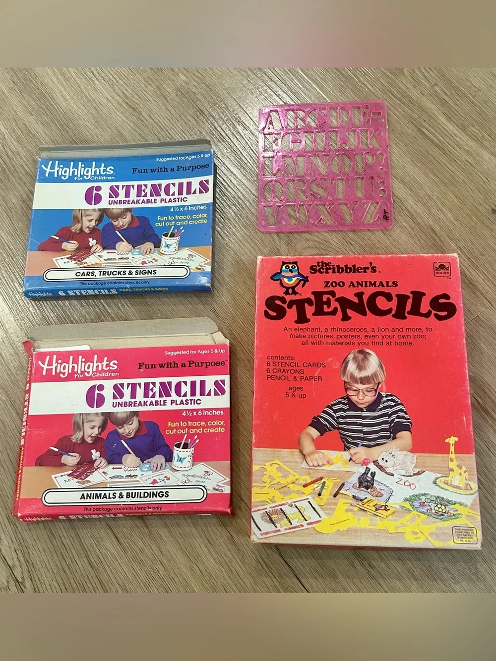 Vintage Stencil Lot Highlights for Children 1985 Golden Books Zoo Animals